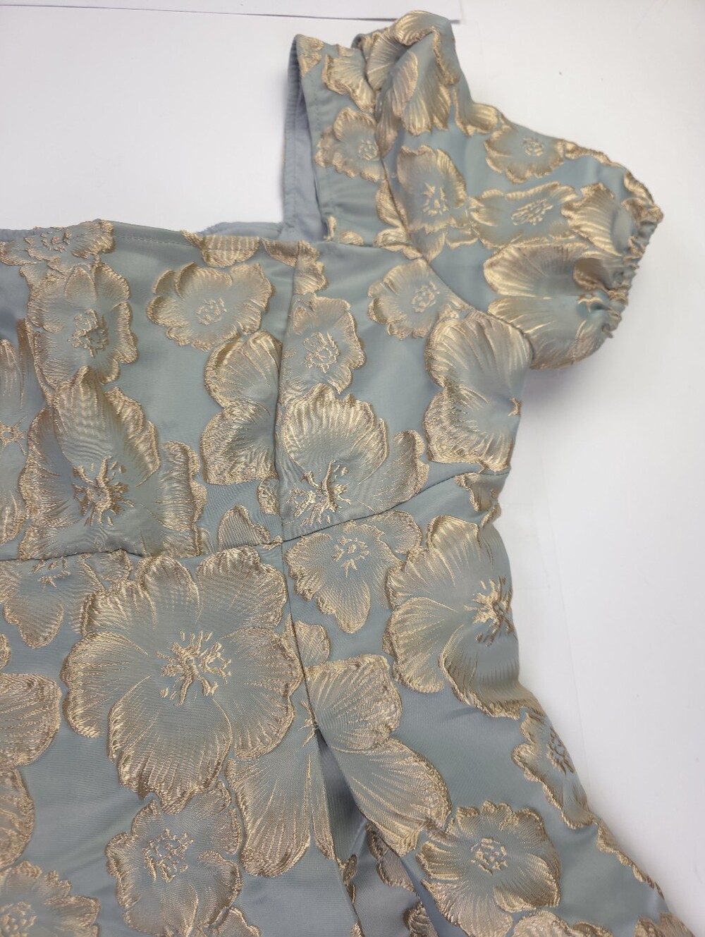 Womens Light Blue Floral Jacquard Party Dress Sz M - Picture 6 of 12